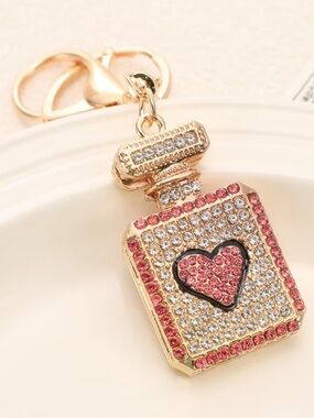 Perfume Bottle With Heart Bag Charm-Keychain